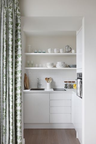 kitchen hutch concealed with curtain