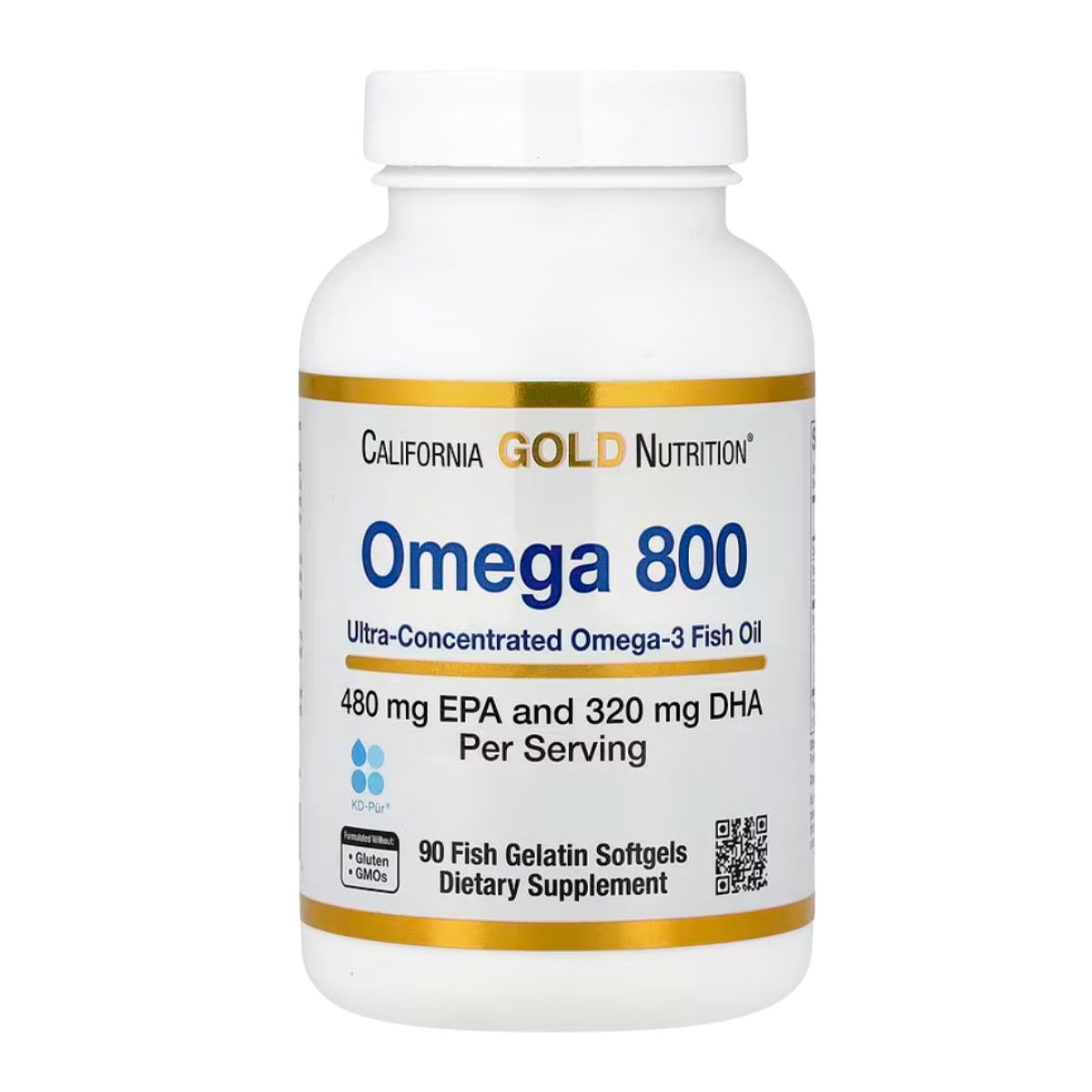 California Gold Nutrition, Omega 800 Ultra-Concentrated Omega-3 Fish Oil, KD-Pur Triglyceride Form, 90 Fish Gelatin Softgels (1,000 mg per Softgel)