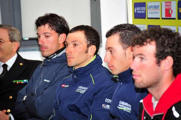 Fabian Cancellara, Ivan Basso, Vincenzo Nibali and Mark Cavendish meet the press.