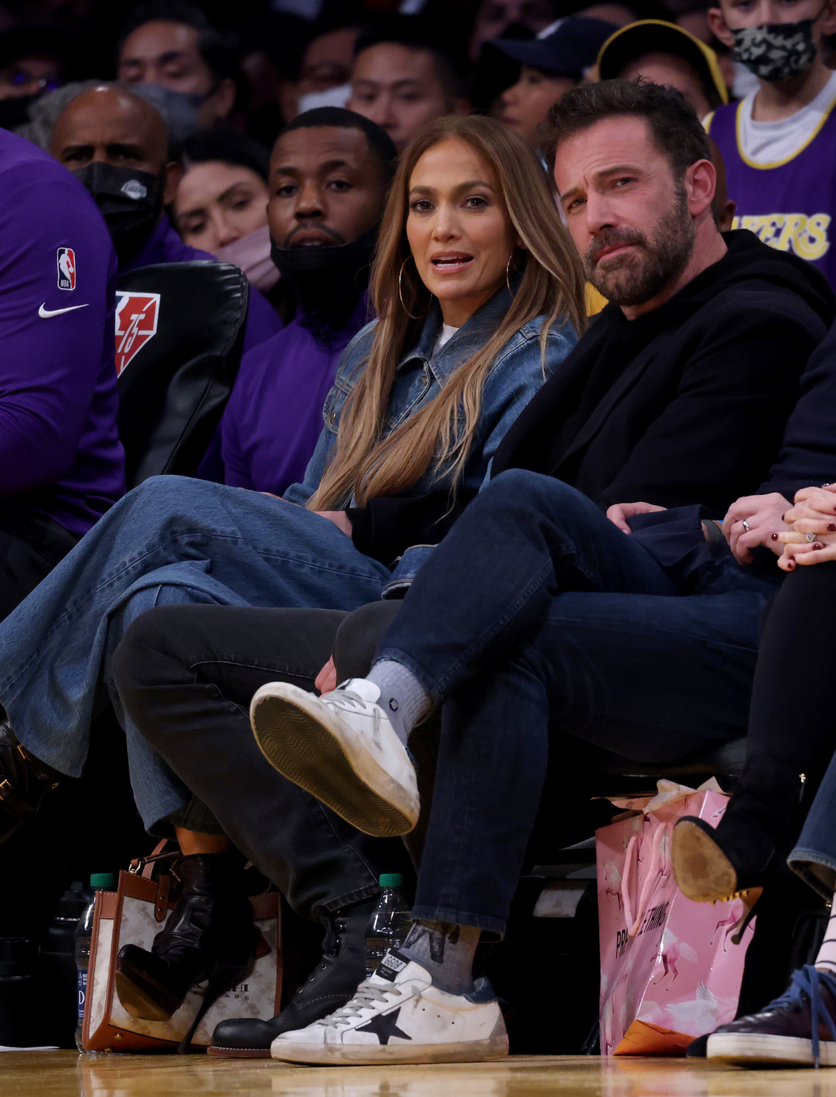 Jennifer Lopez and Ben Affleck courtside at a Lakers vs Celtics game 2021
