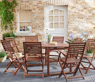 wooden outdoor table and chairs set