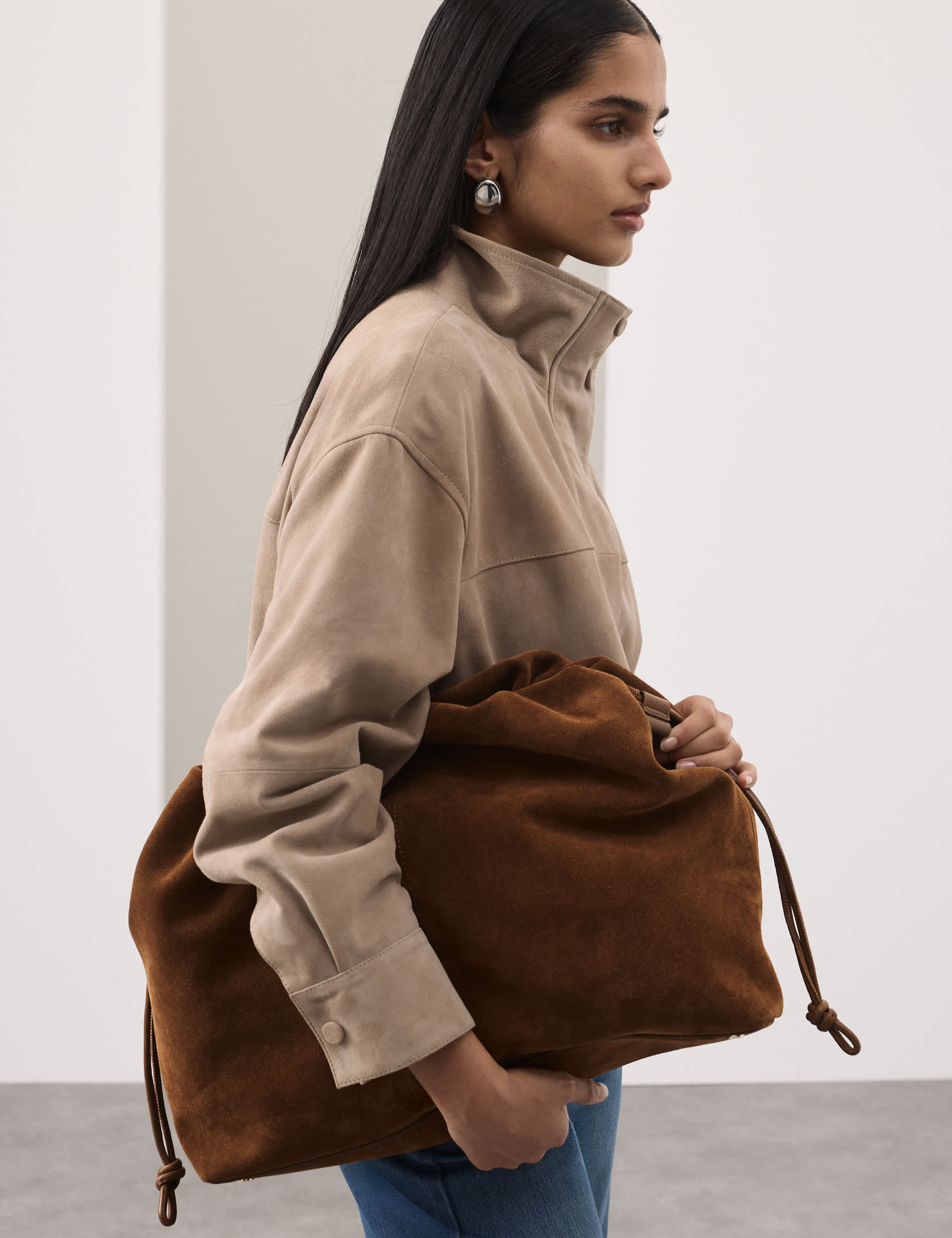 Suede Drawstring Shoulder Bag