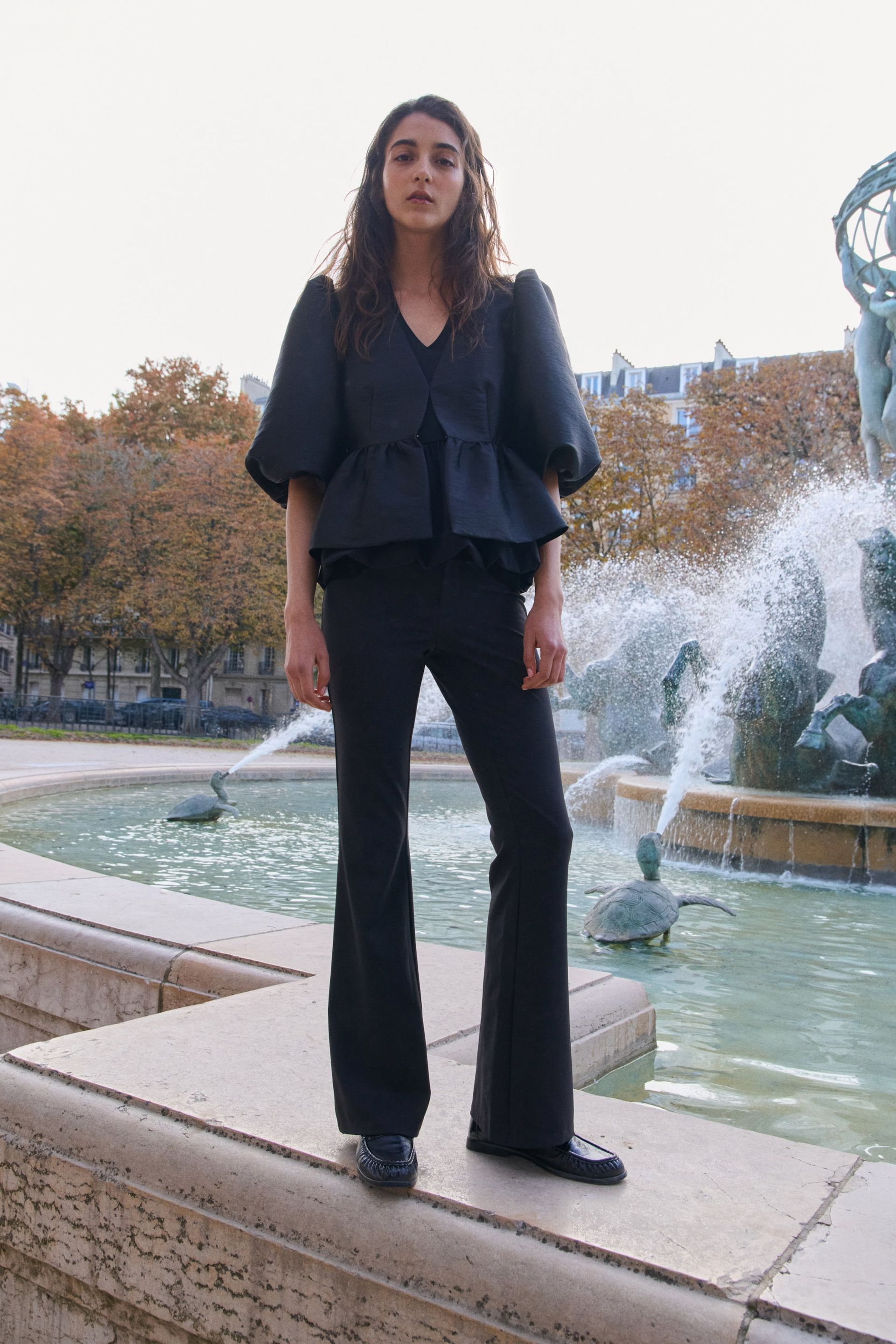 Flared Tailored Trousers - Black