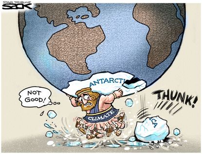 Political cartoon U.S. Climate change Antarctica ice shelf