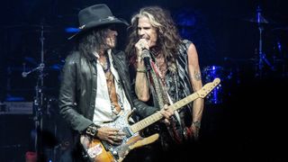 Joe Perry and Steven Tyler of Aerosmith perform live on stage at the Wells Fargo Center on September 02, 2023 in Philadelphia, Pennsylvania
