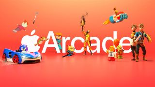 Apple Arcade games characters with the service's logo