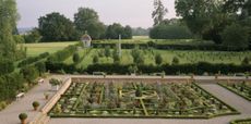 The recently restored parterre and wilderness containing an obelisk at Hanbury Hall, Worcestershire. ©Stephen Robson / National Trust Images