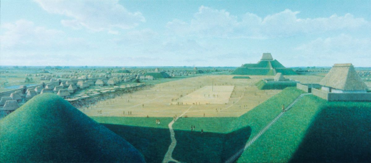 An illustration of North America&#039;s first city, Cahokia.