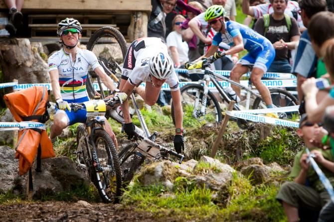 Catharine Pendrel versus Julie Bresset at the World Cup in La Bresse, France