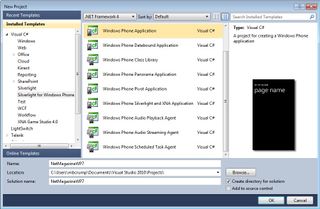 New project template for Windows Phone 7 applications