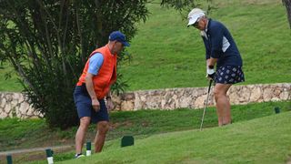 Mette Havnaas with her husband who is her golfing guide