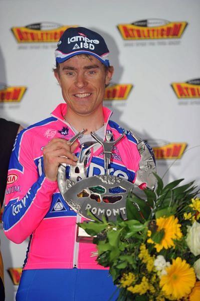 Stage winner Damiano Cunego (Lampre-ISD) on the podium.