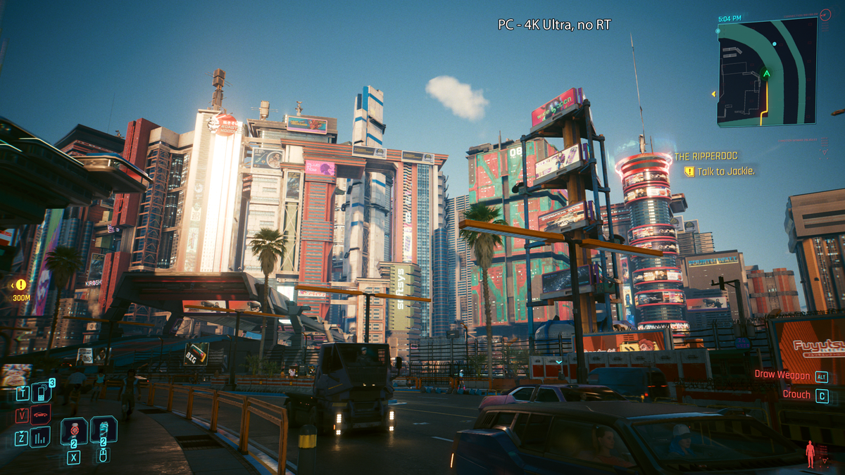A view of Night City running on the PC at 4K ultra settings