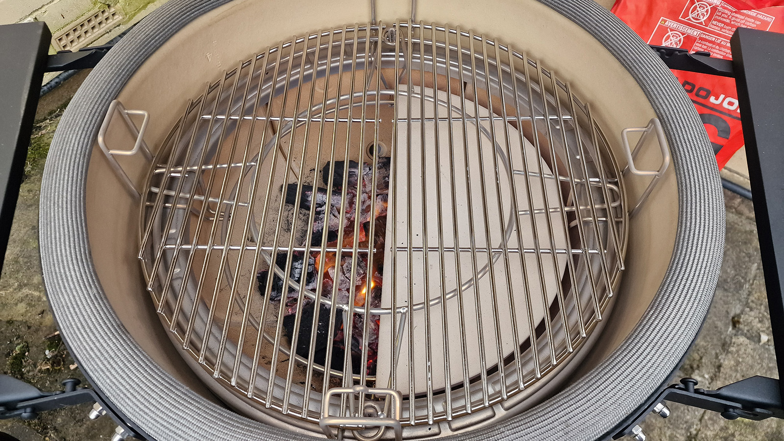 The ceramic interior of the Kamado Joe Konnected Joe