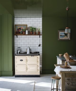 Olive green kitchen by Farrow & Ball