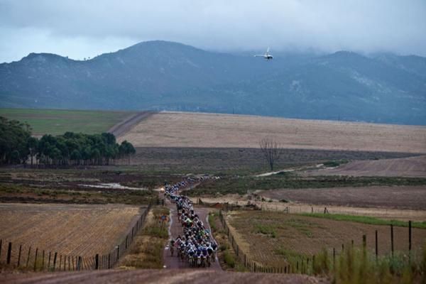 Riders leave Caledon during stage 5 of the 2012 Absa Cape Epic Mountain Bike stage race from the Overberg Primary