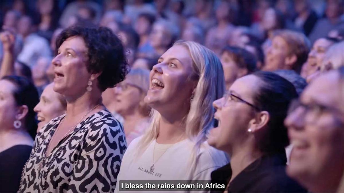 Screengrab from Pub Choir video of Toto performance