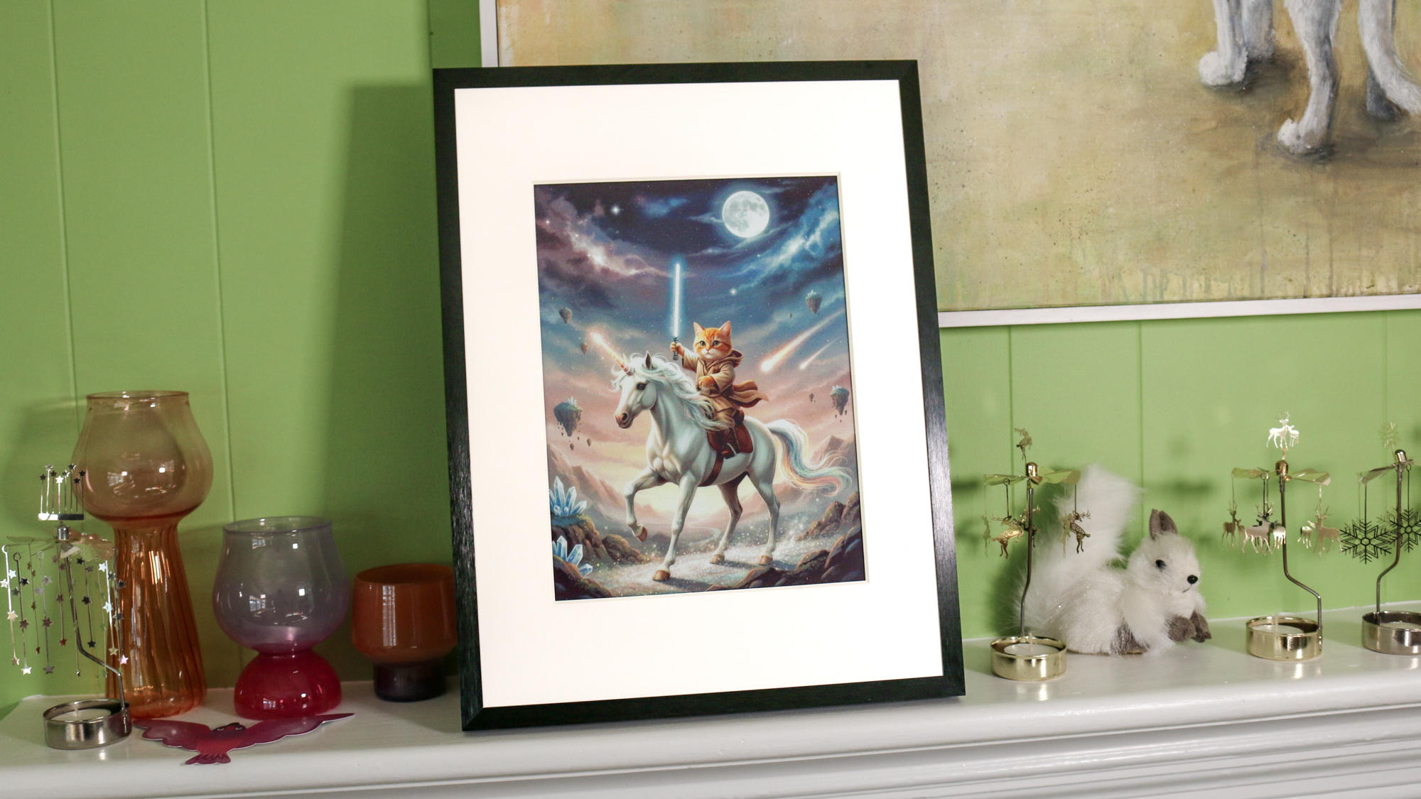 A Switchbot photo frame on a mantlepiece