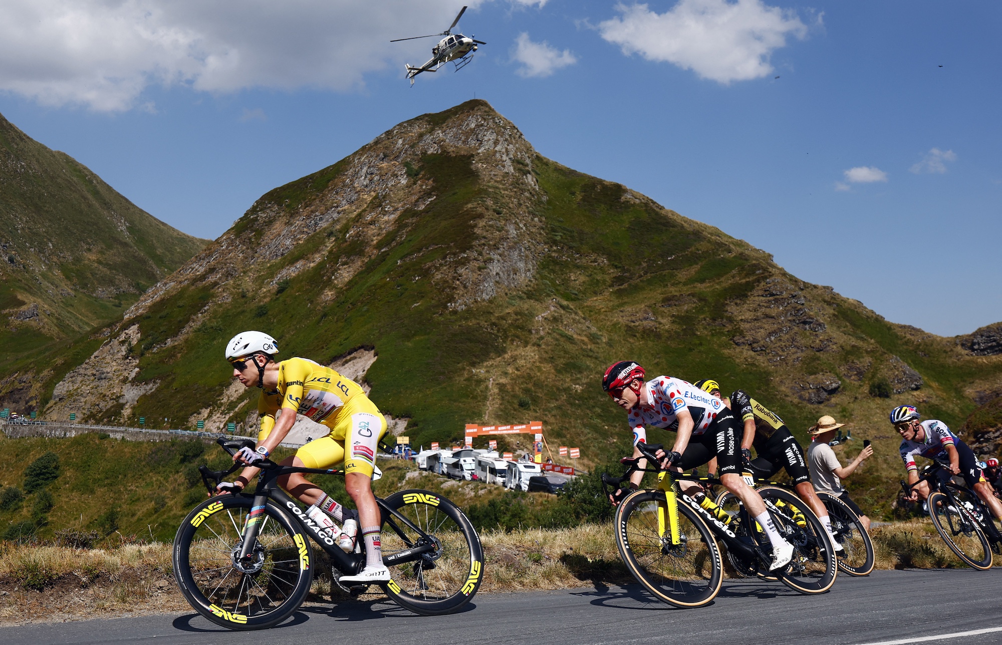 Tadej Pogacar of UAE Team Emirates XRG followed by Jonas Vingegaard of Team Visma-Lease a Bike during stage 10 of the 2026 Tour de France (Photo by POOL LUCA BETTINI / BELGA MAG / Belga via AFP)