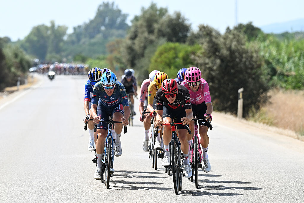 CORDOBA, SPAIN - SEPTEMBER 06: (L-R) Ethan Hayter of Great Britain and Team Soudal Quick-Step and Fabian Weiss of Switzerland and Team Tudor Pro Cycling compete in the breakaway during the La Vuelta - 81st Tour of Spain 2026, Stage 15 a 110.2km stage from Palma del Rio to Cordoba / #UCIWT / Stage shortened due to extreme temperature weather alert / on September 06, 2026 in Cordoba, Spain. (Photo by Tim de Waele/Getty Images)