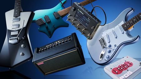 Composite of greatest gear of the 21st century, including gear from PRS, Ernie Ball and Positive Grid