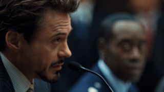 Tony Stark speaking at congressional hearing in Iron Man 2