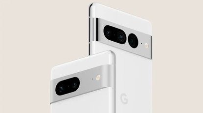 Google Pixel 7 and Google Pixel 7 Pro phones in white colorway side-by-side