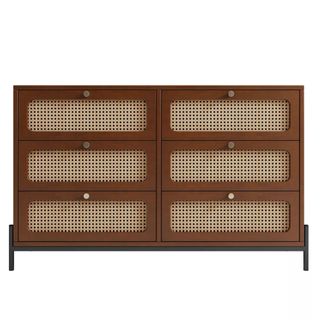 Modern Rattan Wood 6-Drawer Dresser