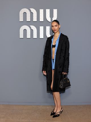 Nara Smith at the Spring Summer 2025 Miu Miu show during Paris Fashion Week.