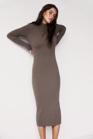 Rib-Knit Turtleneck Dress