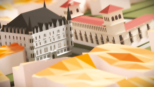 The 3D style allows the spot to focus on the dramatic scenery and monuments