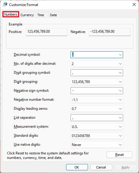 Number formats