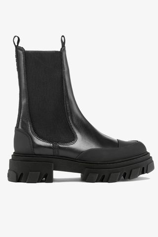 Ganni Black Stitch Cleated Mid Chelsea Boots