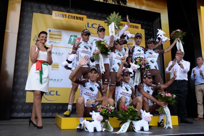 Ag2r-La Mondiale celebrating another day as the best team at the Tour