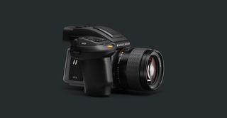 Hasselblad H6D with lens against a black moody background