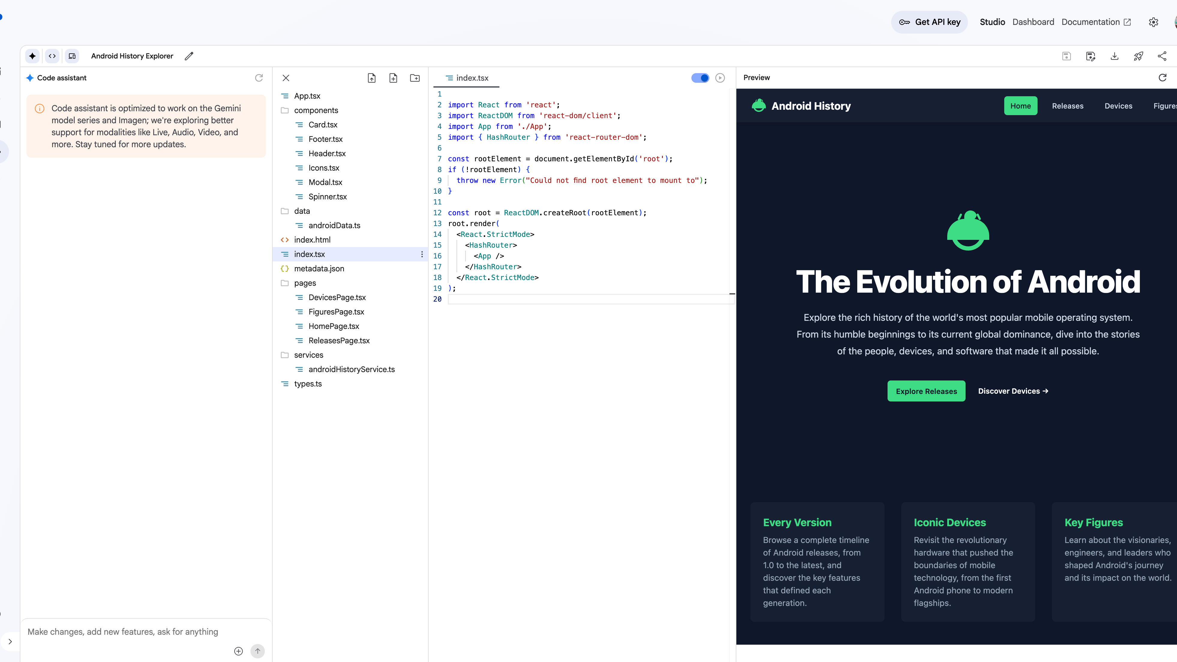 Code Assistant with Files and Preview in Google AI Studio