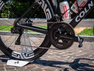 Shimano provides the bulk of the drivetrain components including the dual-sided Dura-Ace power meter