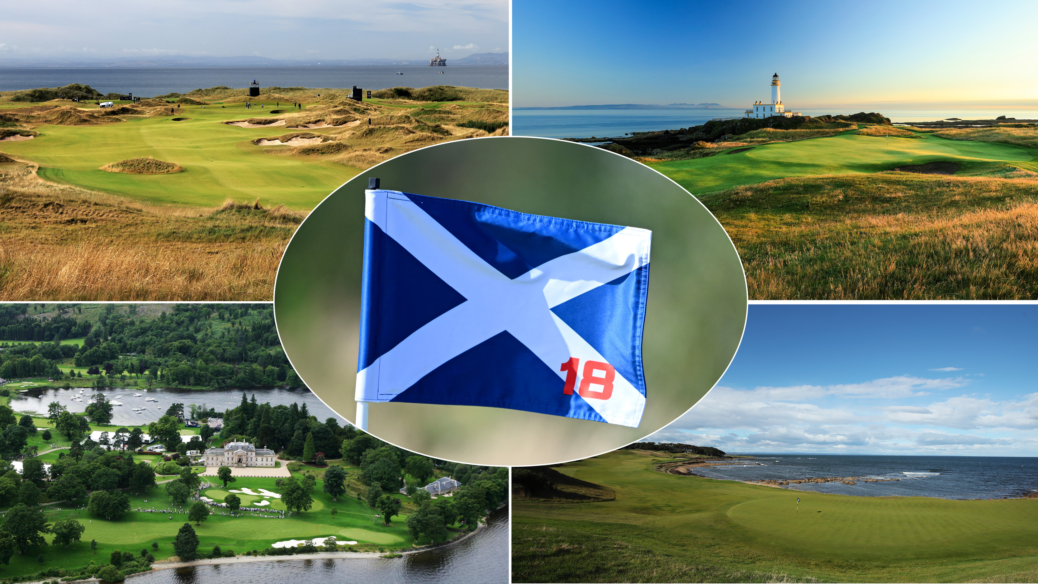 A Scotland golf flag and four golf courses
