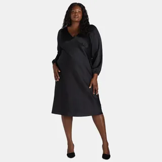 Nine.Eight, Nine.eight Women’s and Women's Plus V-Neck Satin Midi Dress With Long Sleeves, Sizes Xs-4x