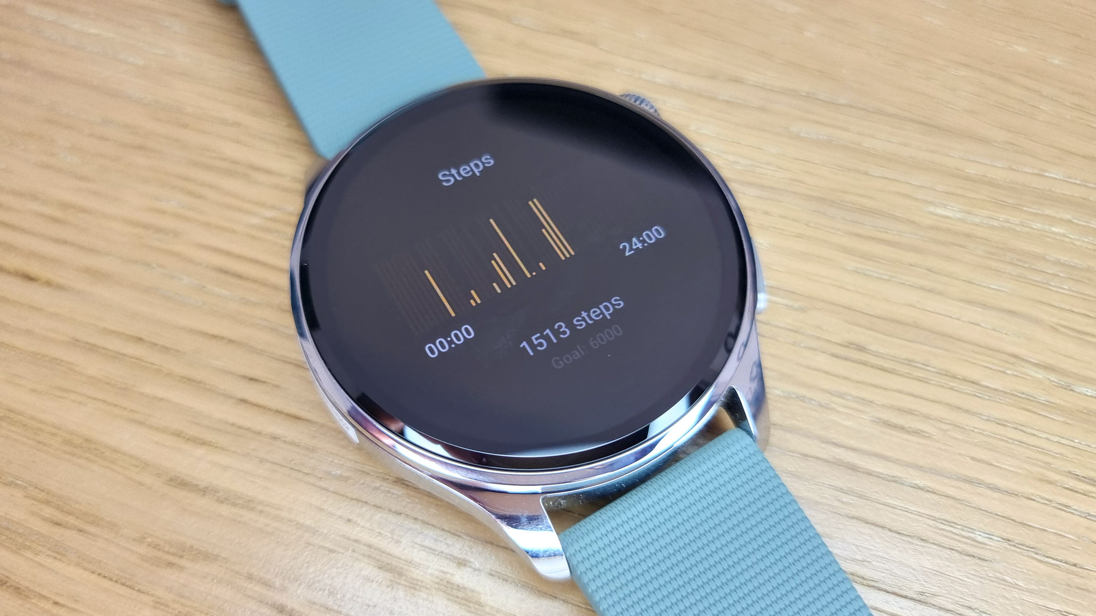 a picture of our reviewer's Xiaomi Watch 5 displaying the daily steps
