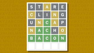 Wordle answer for game 911 on a yellow background