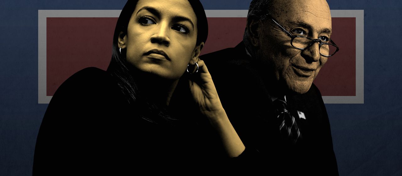 Alexandria Ocasio-Cortez and Chuck Schumer.