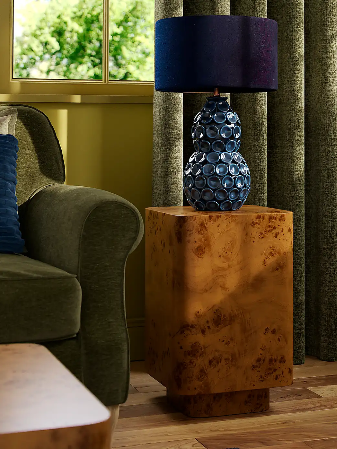 A burl wood side table from Dunelm