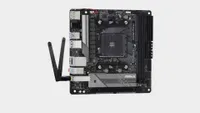 ASRock A520M ITX/ac motherboard top down on grey