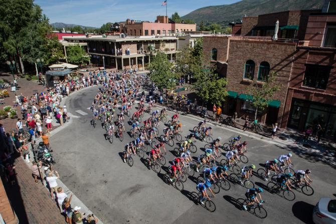 The race heads out of downtown Aspen.