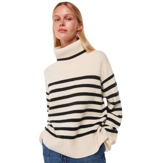 Ivory Stripe Wool Roll Neck