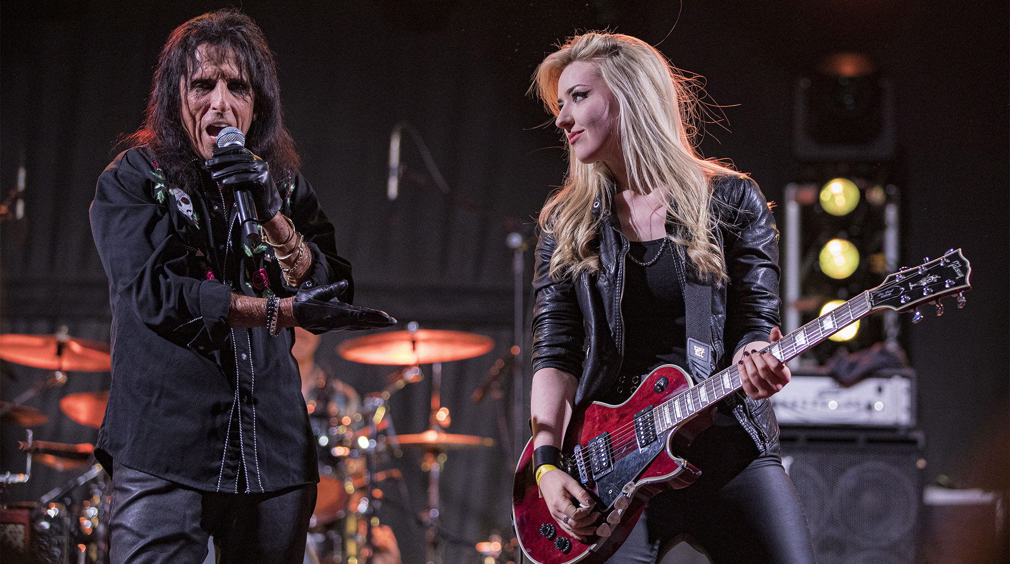 Alice Cooper (L) and Anna Cara perform on stage during Alice Cooper's CoopStock 2026 at Las Sendas Golf Club on April 11, 2026 in Mesa, Arizona.