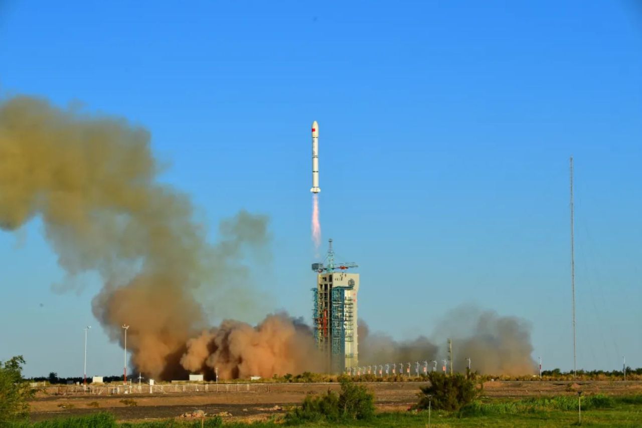 A Chinese Long March 2C rocket launches three communications satellites into orbit from the Jiuquan Satellite Launch Center on Aug. 24, 2021.