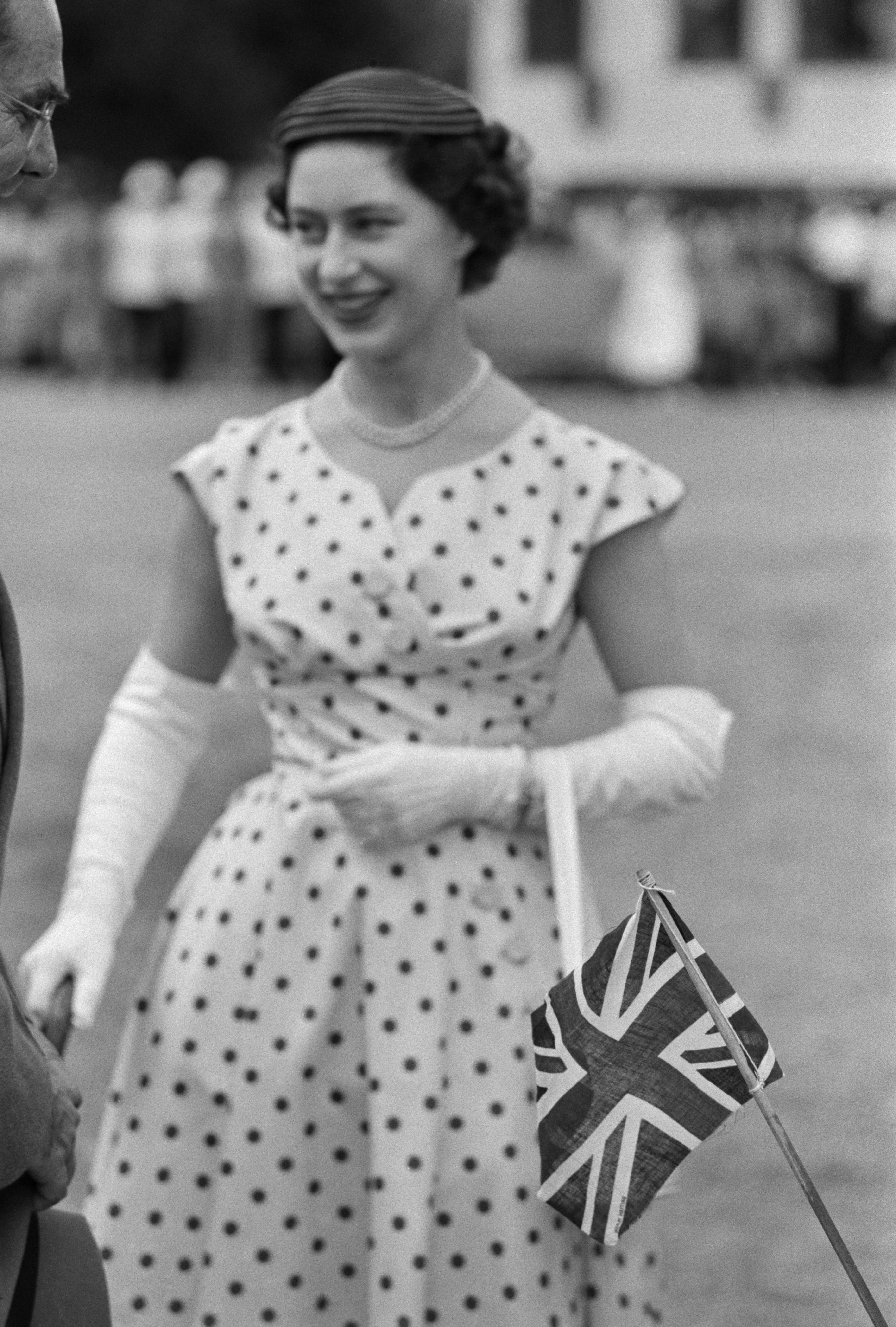 Princess Margaret in a polka dot dress