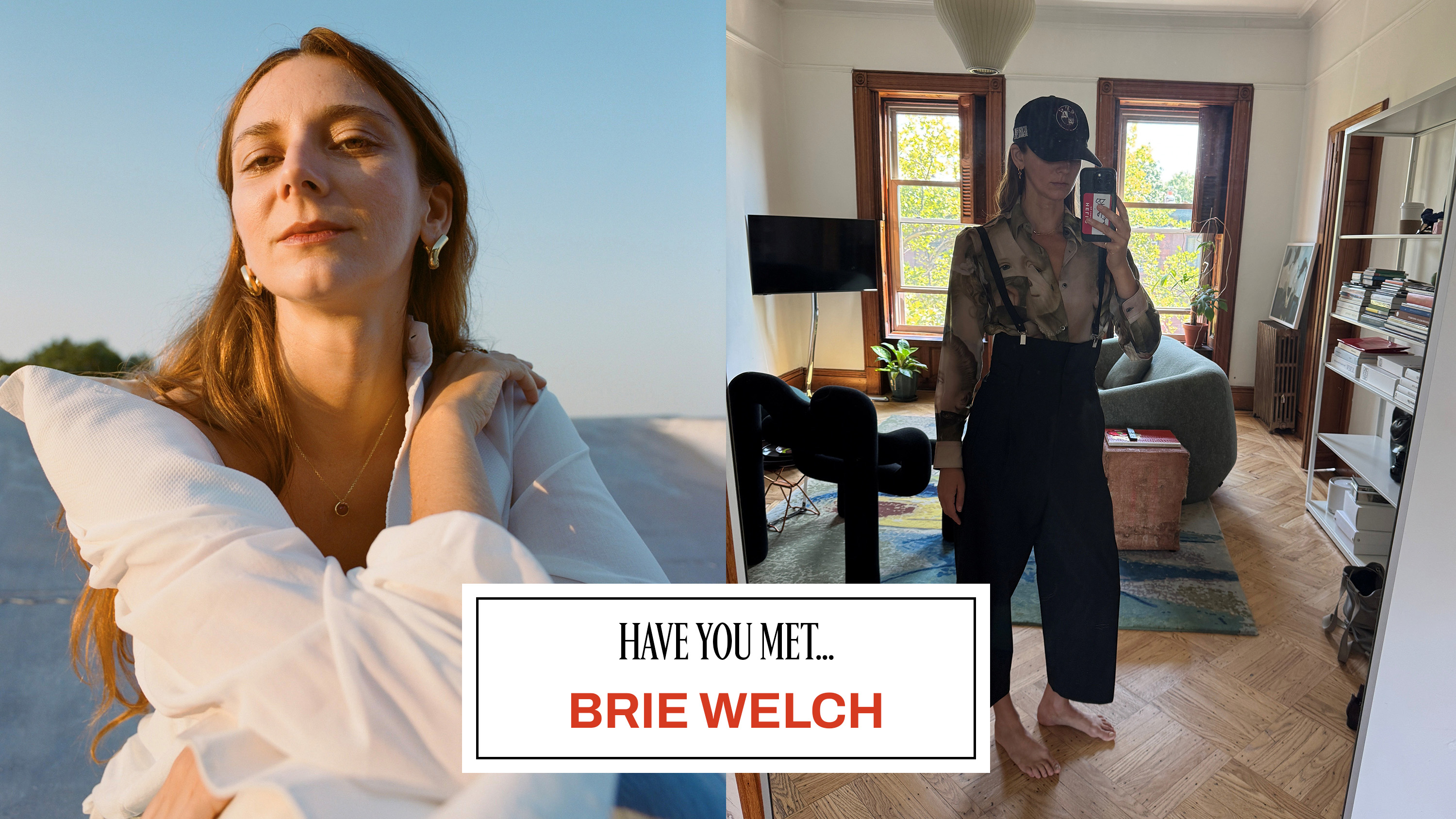 a portrait and photo of Brie Welch with Marie Claire's Have You Met graphics